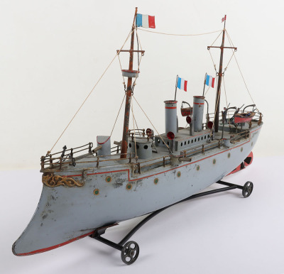 A fine Bing tinplate clockwork two funnel Gunship &lsquo;Chanzy&rsquo;, German circa 1905 - 3