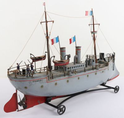 A fine Bing tinplate clockwork two funnel Gunship &lsquo;Chanzy&rsquo;, German circa 1905 - 4