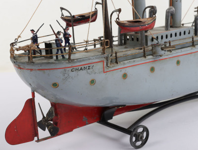 A fine Bing tinplate clockwork two funnel Gunship &lsquo;Chanzy&rsquo;, German circa 1905 - 5