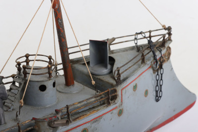 A fine Bing tinplate clockwork two funnel Gunship &lsquo;Chanzy&rsquo;, German circa 1905 - 7