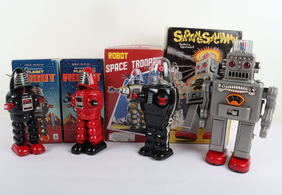 Four Recent Issue HA HA Toy Boxed Tinplate Robots