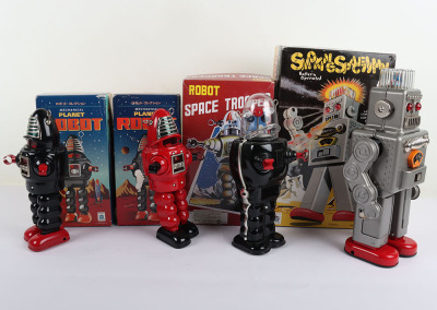 Four Recent Issue HA HA Toy Boxed Tinplate Robots - 2