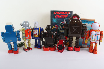 Five Recent Issue Tinplate Robots, - 2