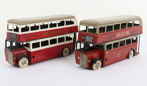 Two Tri-ang Tinplate Minic Ovaltine Double Decker Buses