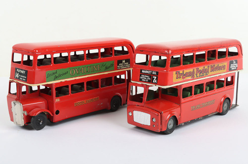 Two Tri-ang Tinplate Minic Double Decker Buses