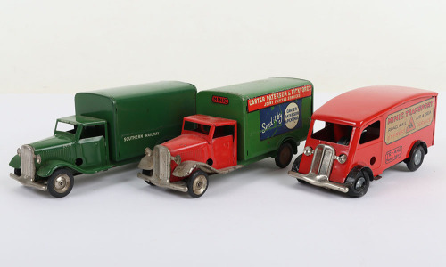 Three Tri-ang Minic Tinplate Post war Delivery Vans