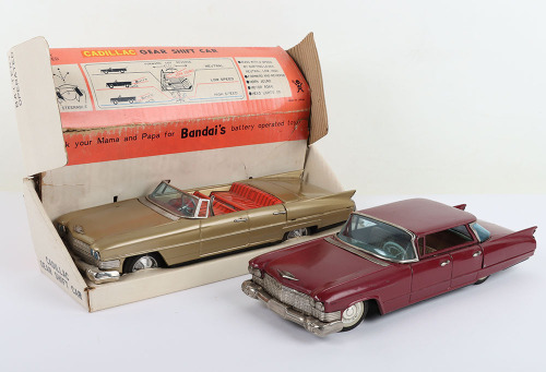 Bandai Japanese Battery Operated Tinplate Cadillac convertible Gear Shift Car