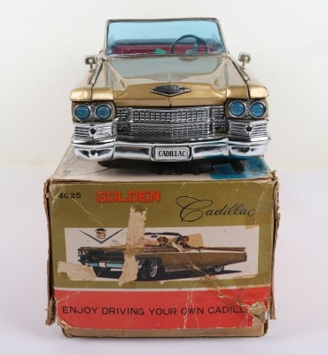 Large 4205 Bandai battery operated Tinplate Golden Cadillac Convertible - 3