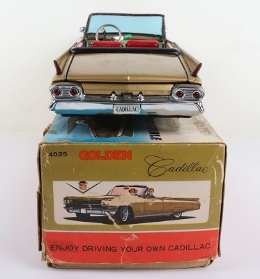Large 4205 Bandai battery operated Tinplate Golden Cadillac Convertible - 5