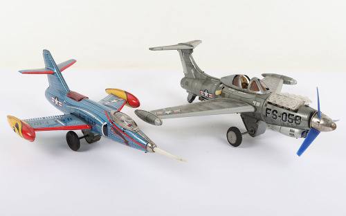 TN Nomura Toys Japan Battery Operated US Air Force Tinplate Grumman Jet Fighter