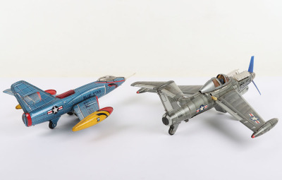 TN Nomura Toys Japan Battery Operated US Air Force Tinplate Grumman Jet Fighter - 3