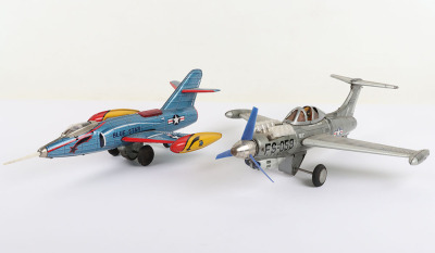 TN Nomura Toys Japan Battery Operated US Air Force Tinplate Grumman Jet Fighter - 4