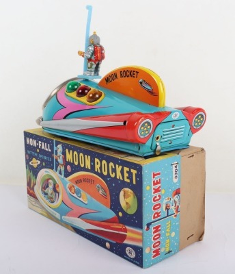 Boxed TM Masudaya battery operated Moon Rocket, Japanese 1950s - 3