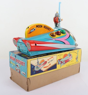 Boxed TM Masudaya battery operated Moon Rocket, Japanese 1950s - 4