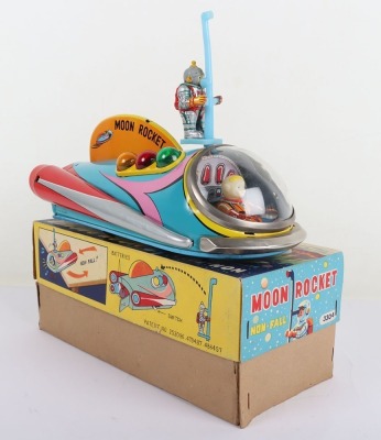 Boxed TM Masudaya battery operated Moon Rocket, Japanese 1950s - 5