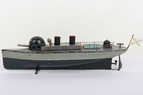 Bing tinplate clockwork twin funnel Gunboat Vlastny, circa 1905