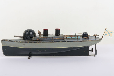 Bing tinplate clockwork twin funnel Gunboat Vlastny, circa 1905