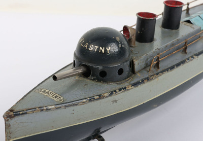 Bing tinplate clockwork twin funnel Gunboat Vlastny, circa 1905 - 2