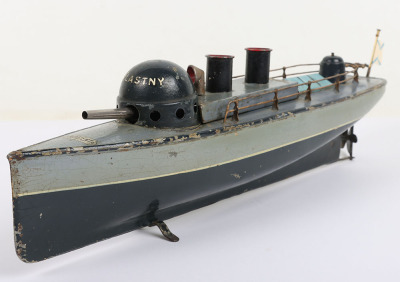 Bing tinplate clockwork twin funnel Gunboat Vlastny, circa 1905 - 3