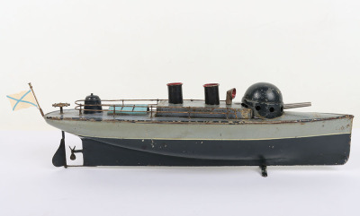 Bing tinplate clockwork twin funnel Gunboat Vlastny, circa 1905 - 4