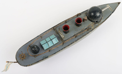 Bing tinplate clockwork twin funnel Gunboat Vlastny, circa 1905 - 5