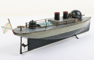 Bing tinplate clockwork twin funnel Gunboat Vlastny, circa 1905 - 9