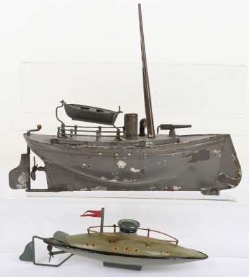 German tinplate clockwork Submarine, circa 1905