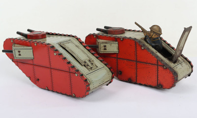 Clockwork tinplate WWI Battle Tank, German circa 1920 - 4