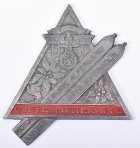 Third Reich NSKK Winter Sports Award Plaque