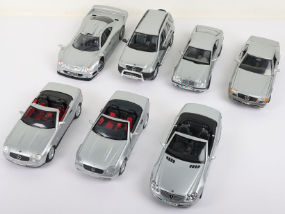 Seven Unboxed Mercedes Benz 1:18 scale Models