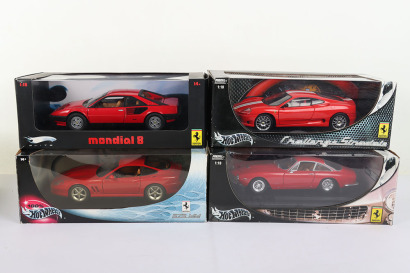 Four Boxed Hotwheels 1:18 Scale Ferrari Models