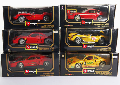 Six Boxed Burago Ferrari Models 1:18 Scale