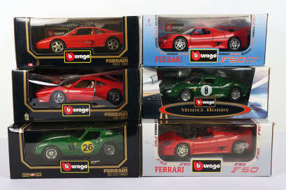 Six Boxed Burago Ferrari Models 1:18 Scale