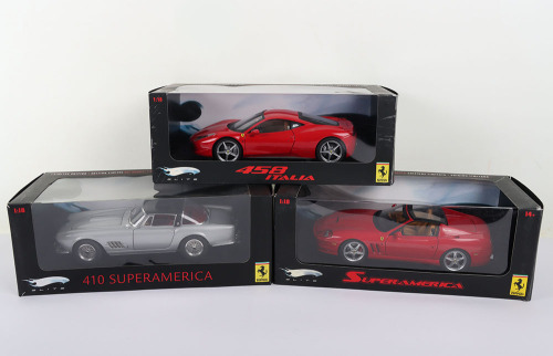 Three Boxed Hot Wheels Elite Ferrari 1:18 Scale models
