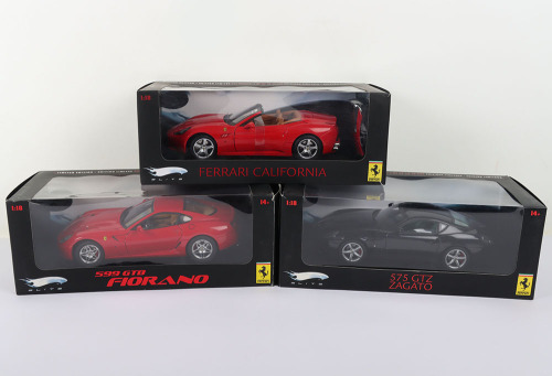 Three Boxed Hot Wheels Elite Ferrari 1:18 Scale models