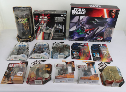 Thirty Four Modern Star Wars Action Figures and Vehicles New in box Hasbro.