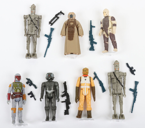 Seven Vintage Star Wars loose Empire Strikes Back Bounty Hunters action figures Kenner.