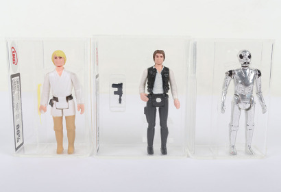 Three Vintage Star Wars Graded 80% UKG Loose Action Figures.