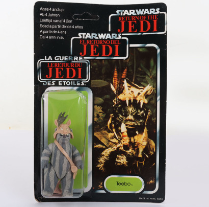 Vintage Star Wars Return of the Jedi Teebo Original Carded Moc Action Figure Tri-Logo Palitoy.