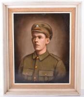 Oil on Board Portrait Painting of a WW1 Private Soldier of the Welsh Regiment