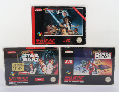 Three Super Nintendo SNES Star Wars Video Games Boxed.