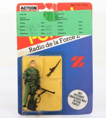 Scarce Vintage Action Force Radio Operator Green Test Sticker Series 1 carded moc Action figure Palitoy.