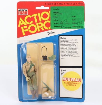 Scarce Vintage Action Force Duke AF Green Test Sticker Series 3 Hasbro carded moc Action figure 1985 Palitoy.