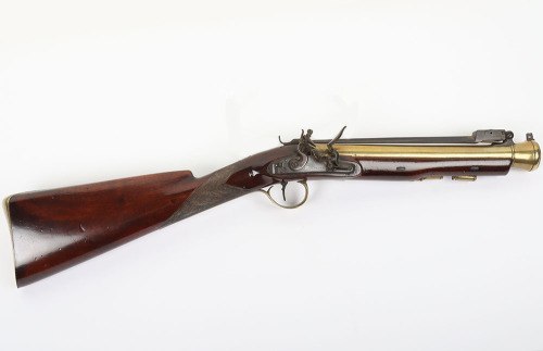 Brass barrel flintlock blunderbuss signed SUTHERLAND, LONDON, c.1820,