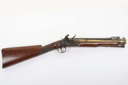 Brass barrel flintlock blunderbuss signed JNO WHITEHOUSE, LONDON, c.1820