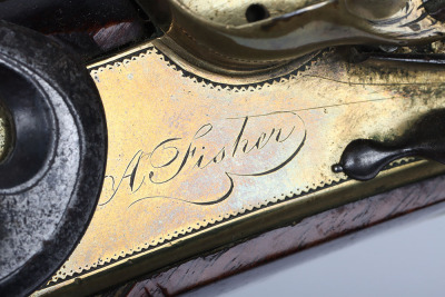 Brass barrel flintlock blunderbuss signed A. Fisher, c.1800 - 6