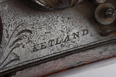 Brass barrel flintlock blunderbuss stamped KETLAND, LONDON - 7
