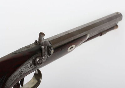 Saw handled back action percussion target pistol by JOSEPH HOLLIS, LONDON, c.1840 - 6