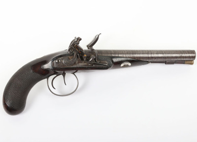 Good 20 bore double barrel flintlock holster pistol by WILLIAMSON c.1820 - 4