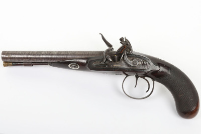 Good 20 bore double barrel flintlock holster pistol by WILLIAMSON c.1820 - 5